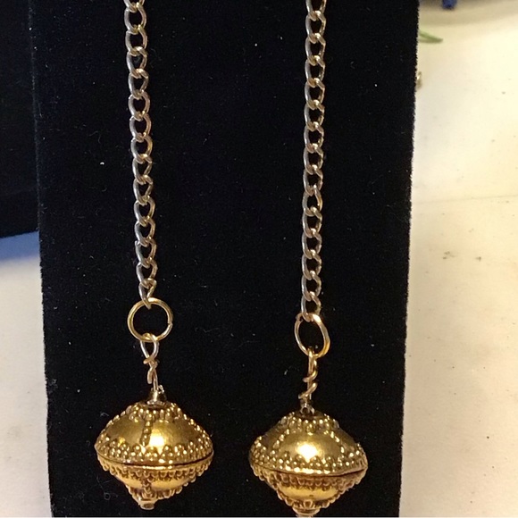 fish hook earwire earrings 5” long dangle earrings with gold metal chain ... GME - Picture 2 of 5